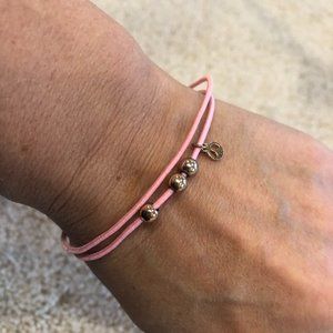 Pink Adjustable Stretch Gold Beads with Peace Sign Bracelet Kids Teens